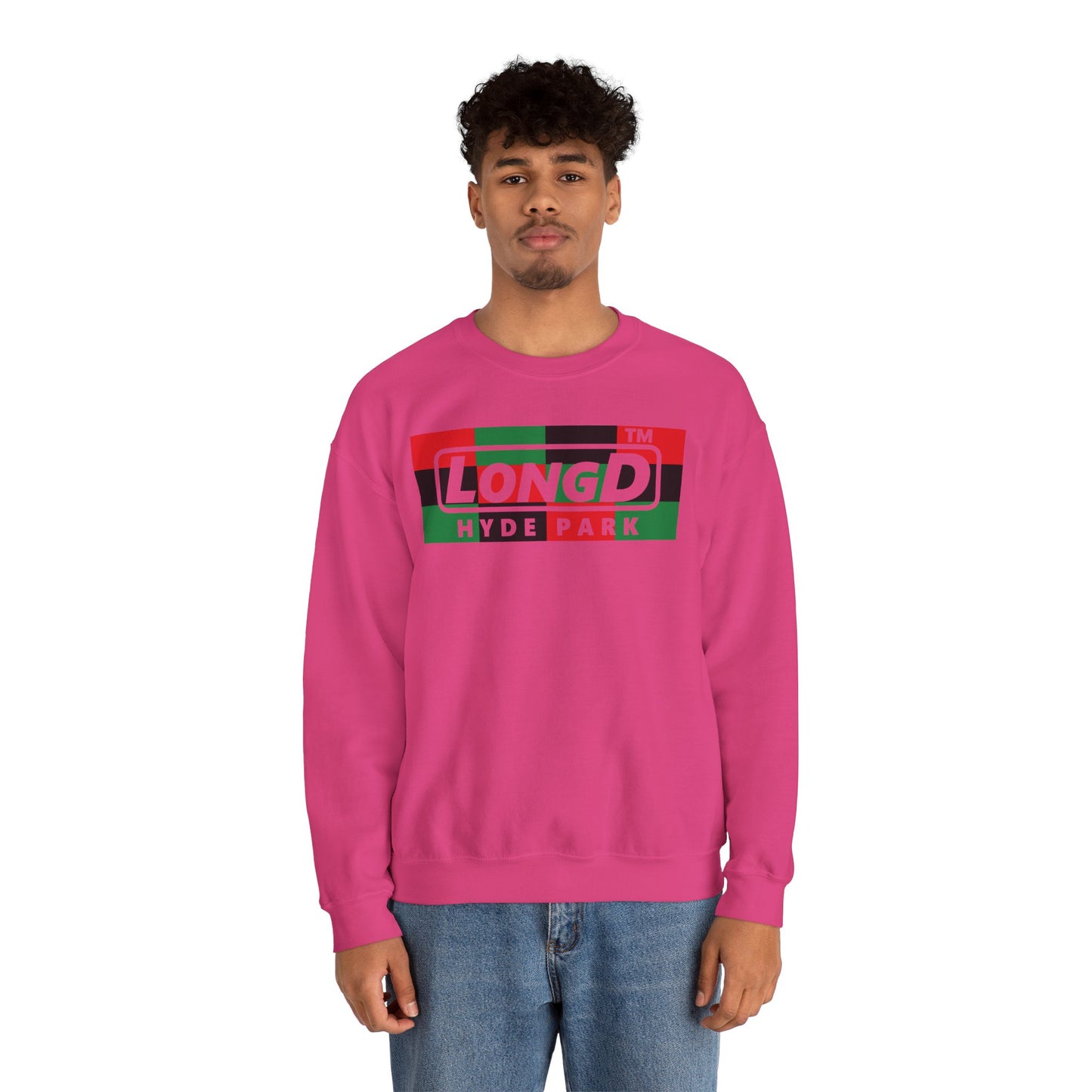 LongD negative 3x4 Hyde Park logo crewneck sweatshirt (Juneteenth colors)