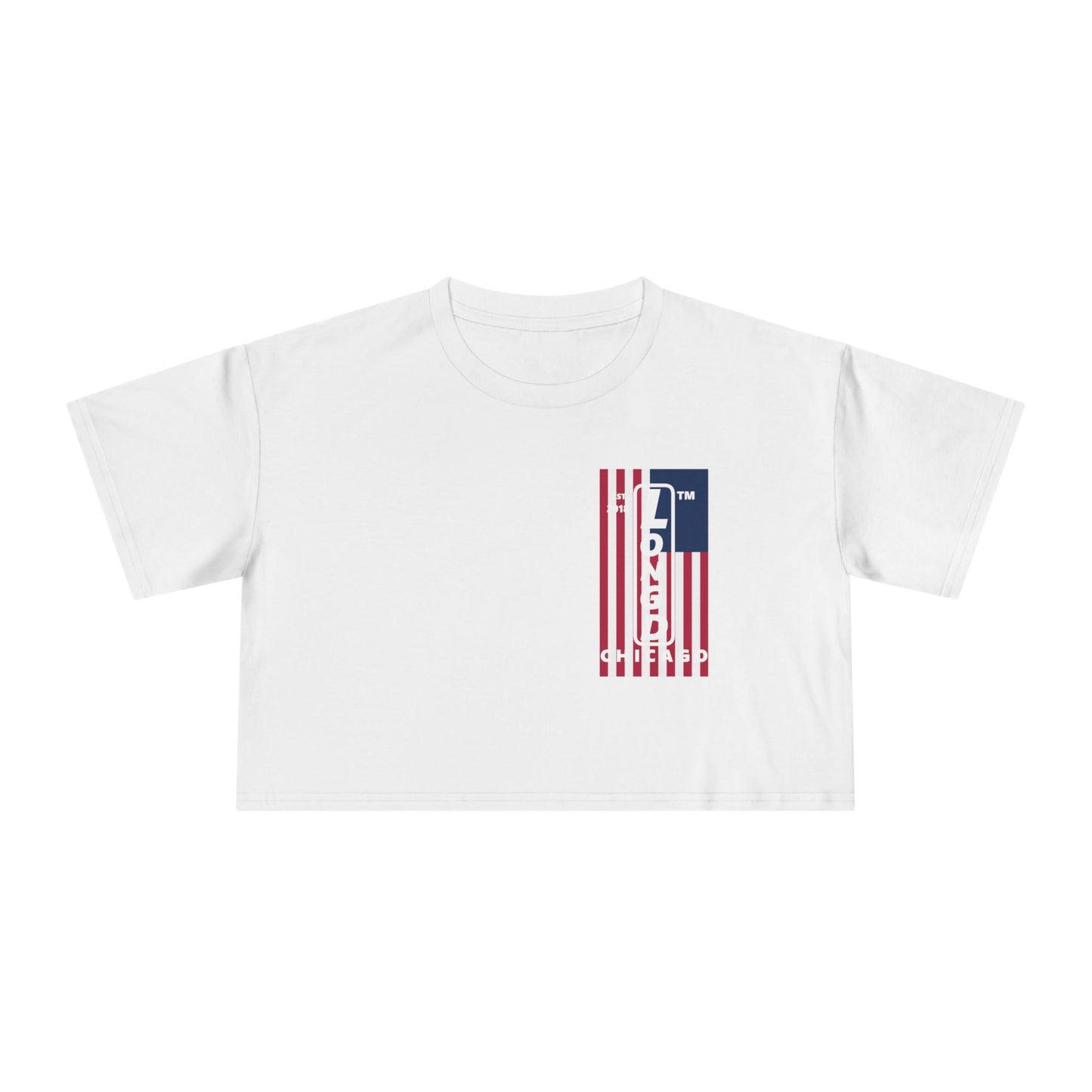 Negative flag upright single-breasted Chicago logo crop tee (Patriotic colors)