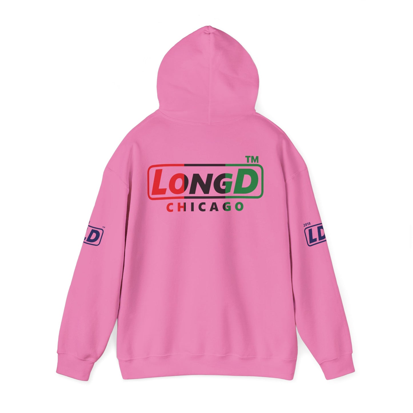 LongD® positive vertical 3-striped 4-print single-breasted Chicago logo Hoodie (Juneteenth colors)