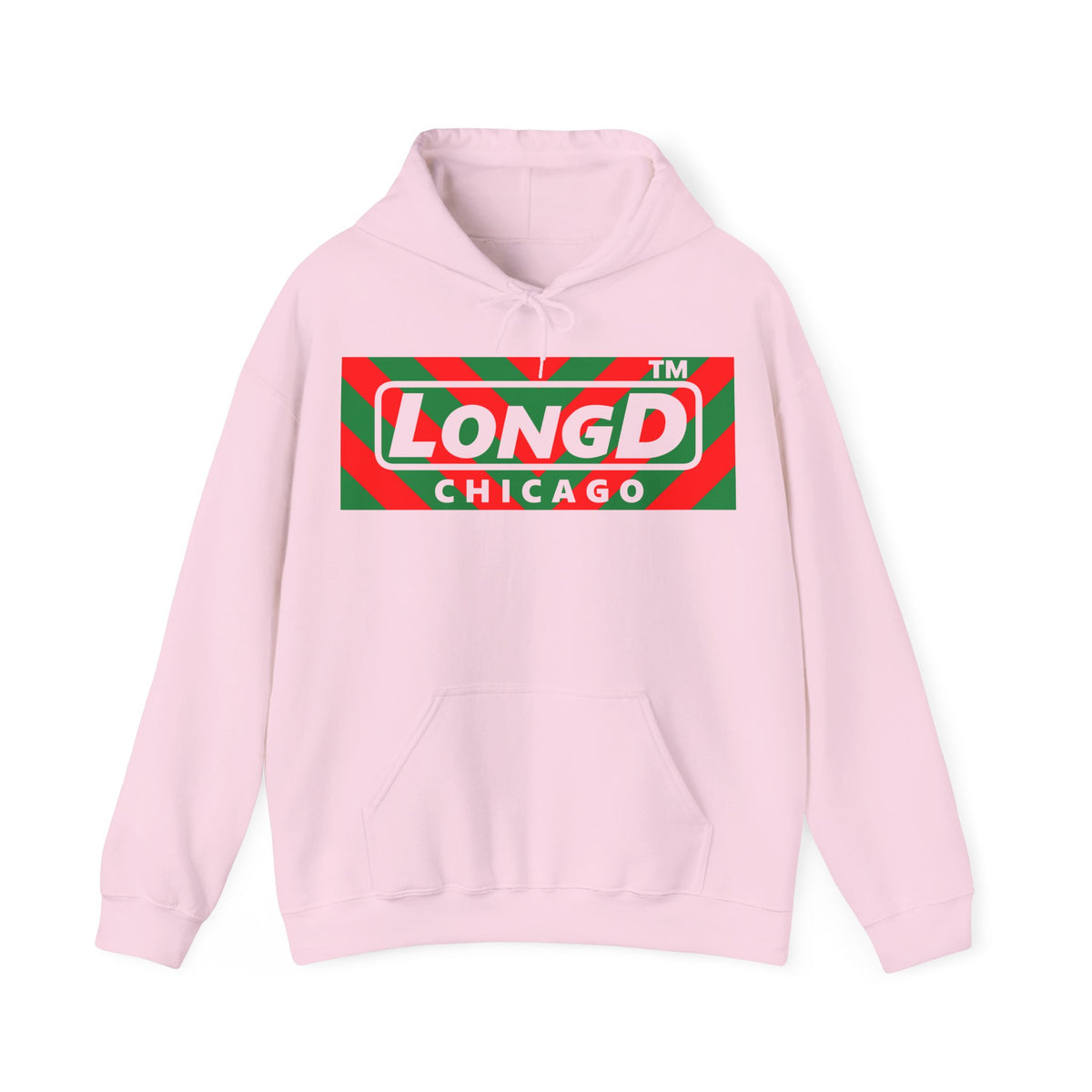 LongD Chicago negative downward chevron front-back logo (Xmas colors) hoodie