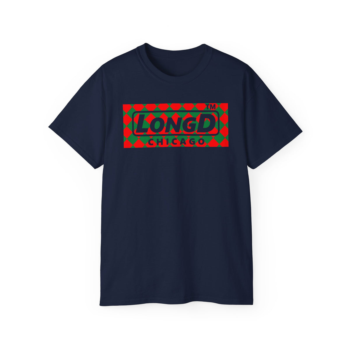 LongD Chicago negative argyle logo (Xmas colors) cotton tee