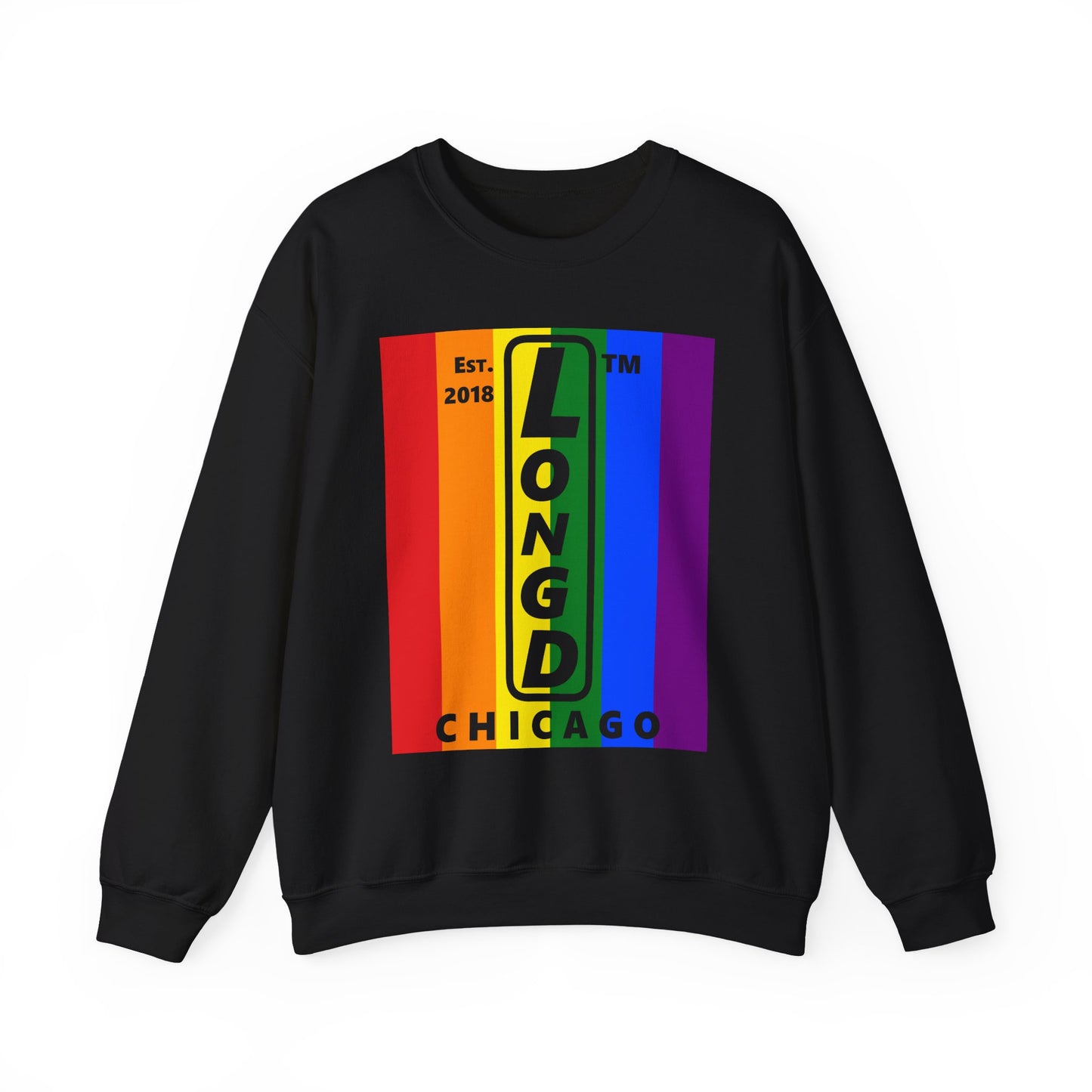 LongD negative cropped flag Chicago upright logo crewneck sweatshirt (Pride colors)