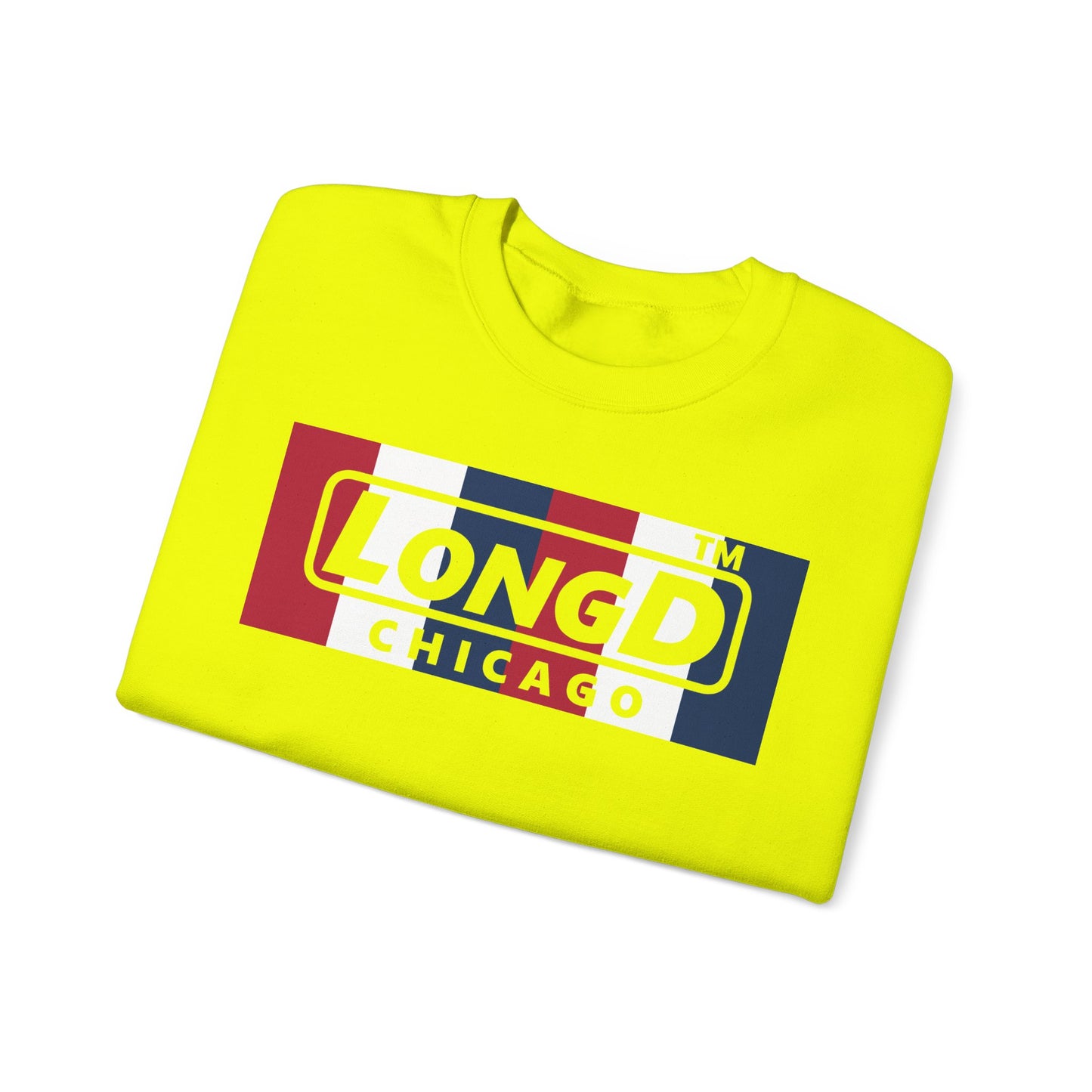 LongD negative vertical 6-striped Chicago logo crewneck sweatshirt (patriotic colors)