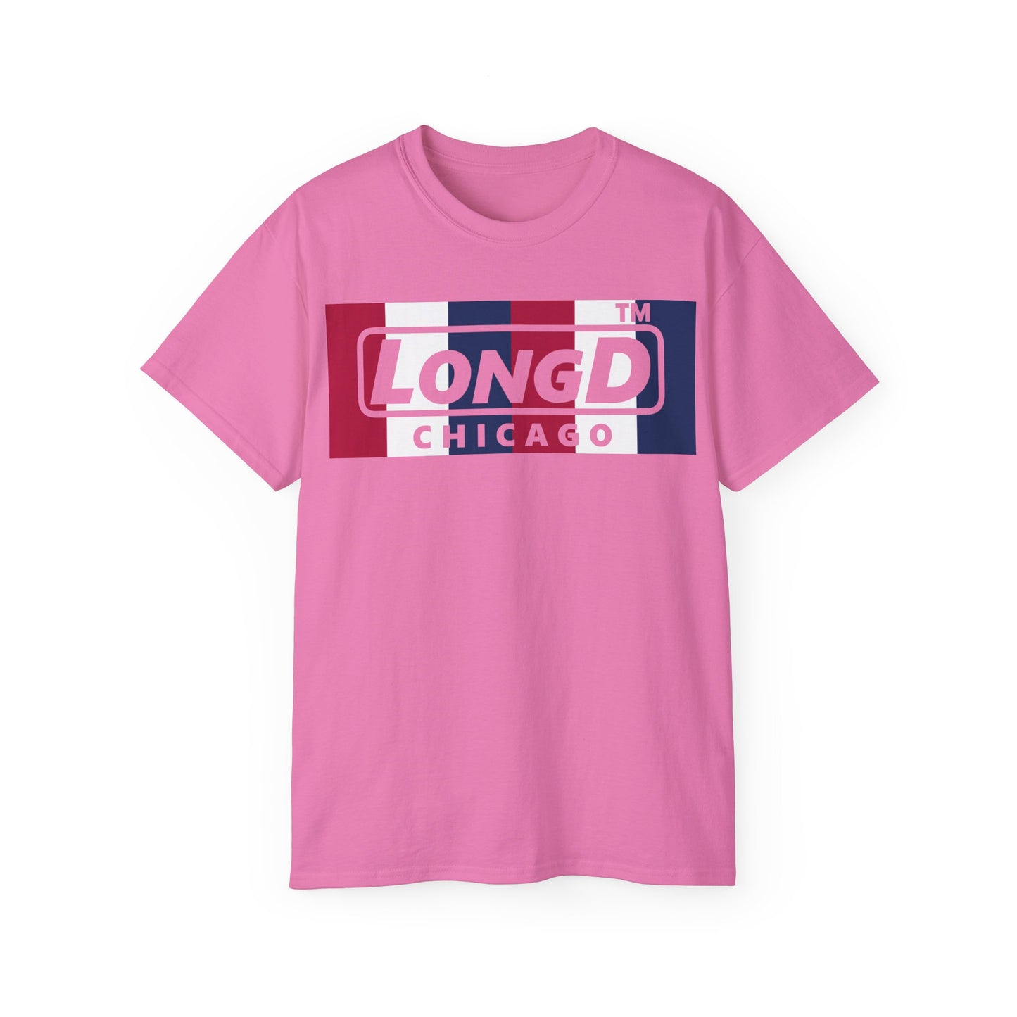 LongD negative vertical 6-striped Chicago logo cotton tee (patriotic colors)