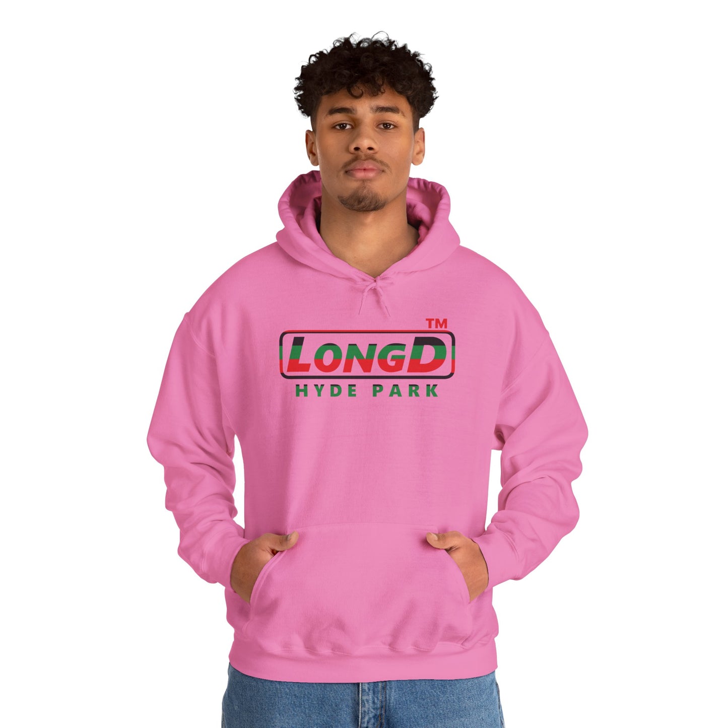 LongD® positive horizontal 6-striped Hyde Park logo Hoodie (Juneteenth colors)