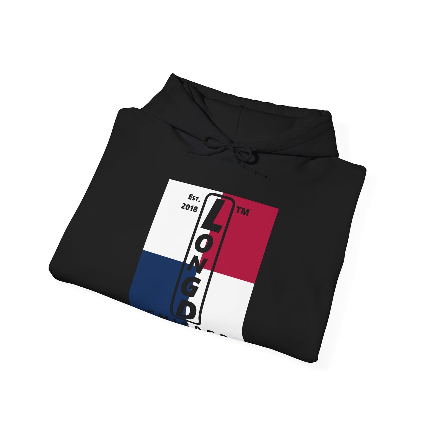 LongD® negative quarters upright Chicago logo hoodie
