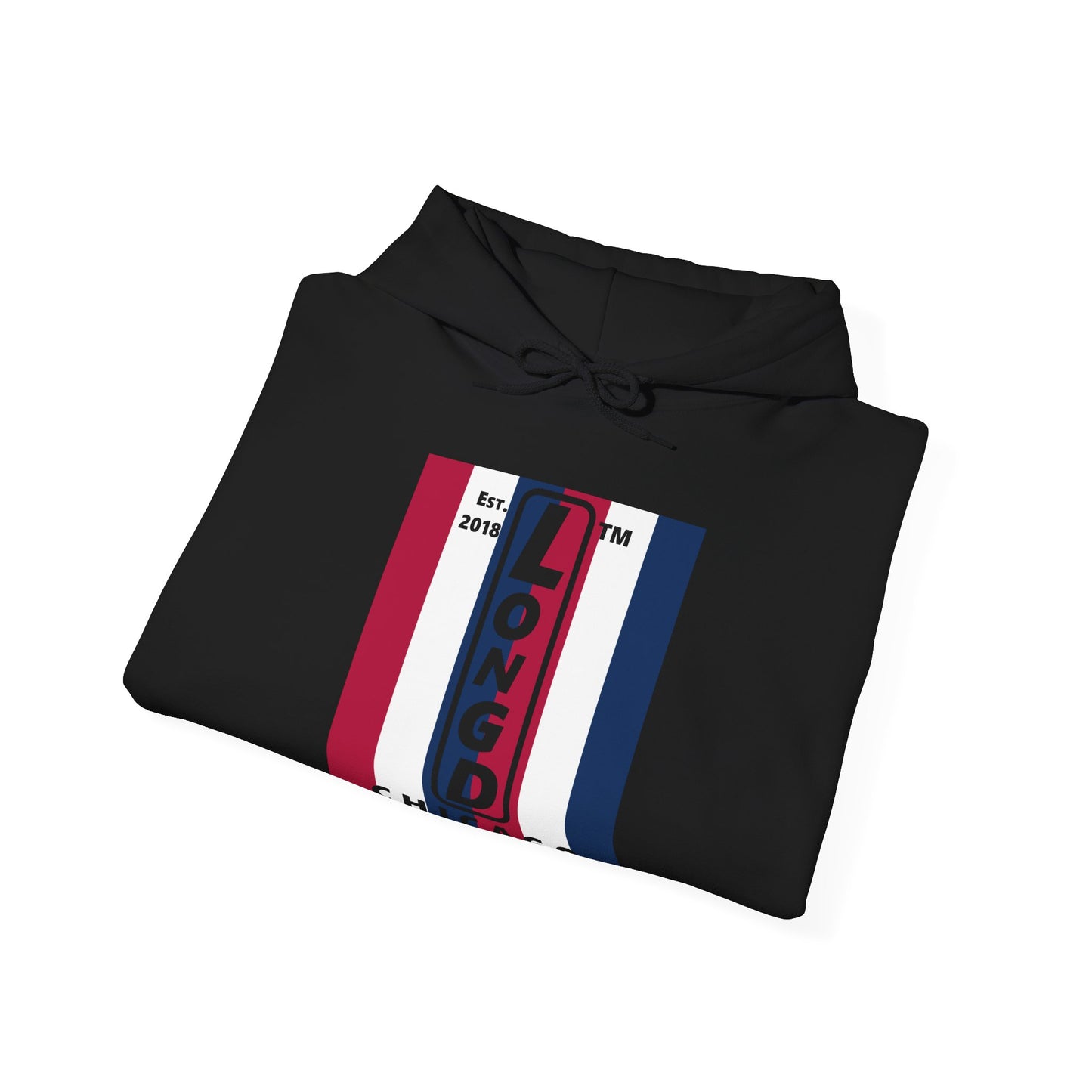 LongD® negative vertical 6-striped upright Chicago logo hoodie