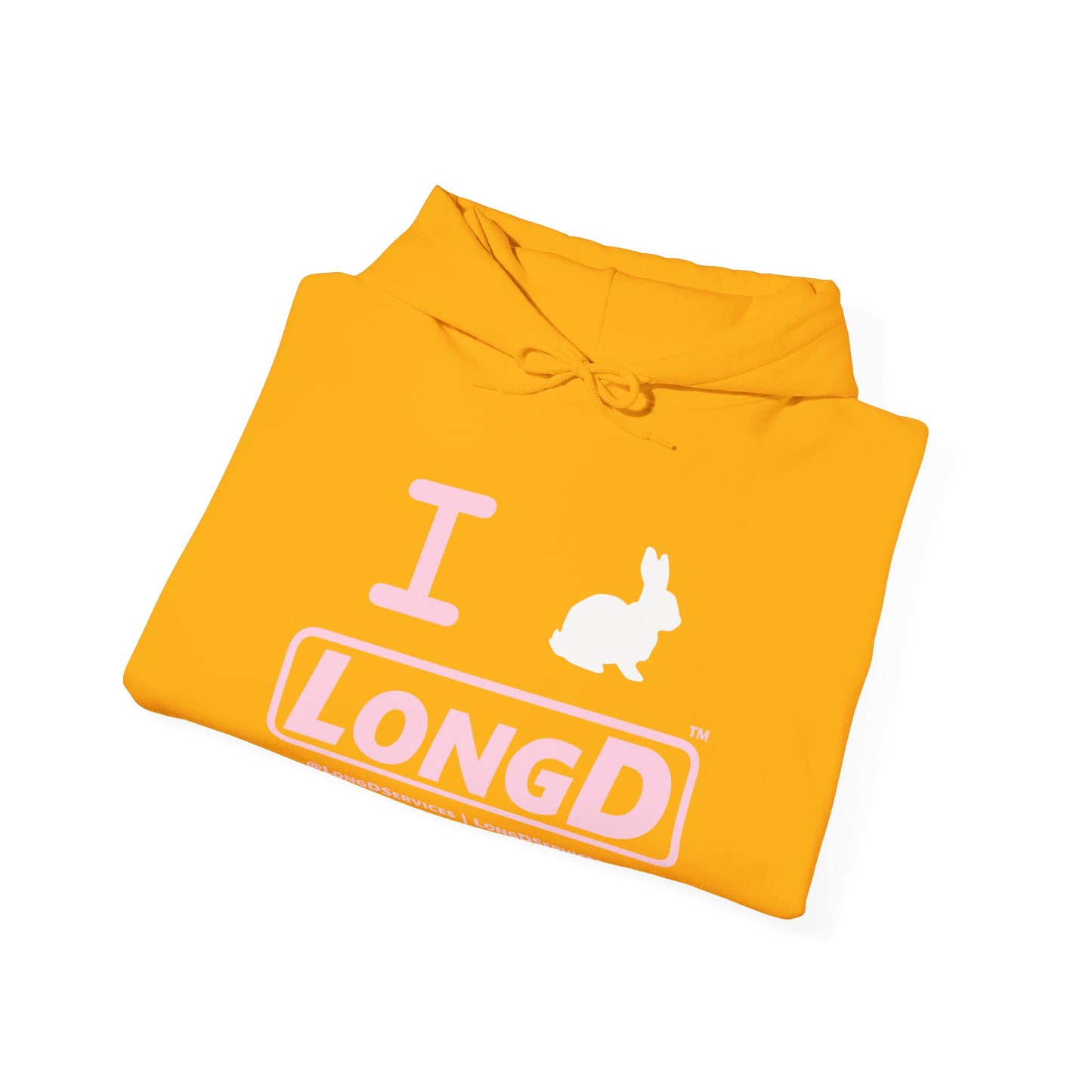 I Bunny LongD® Logo Hoodie Pastel pink text (White Easter Bunny)