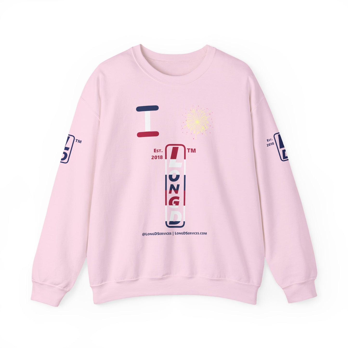 I Burst LongD positive horizontal 6-striped tag-domain upright 4-print logo crewneck sweatshirt