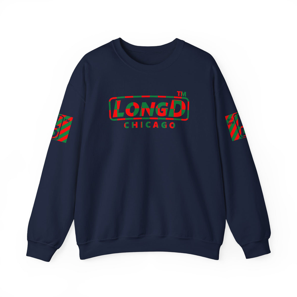 LongD Chicago positive checkered 4-print logo (Xmas colors) crewneck sweatshirt