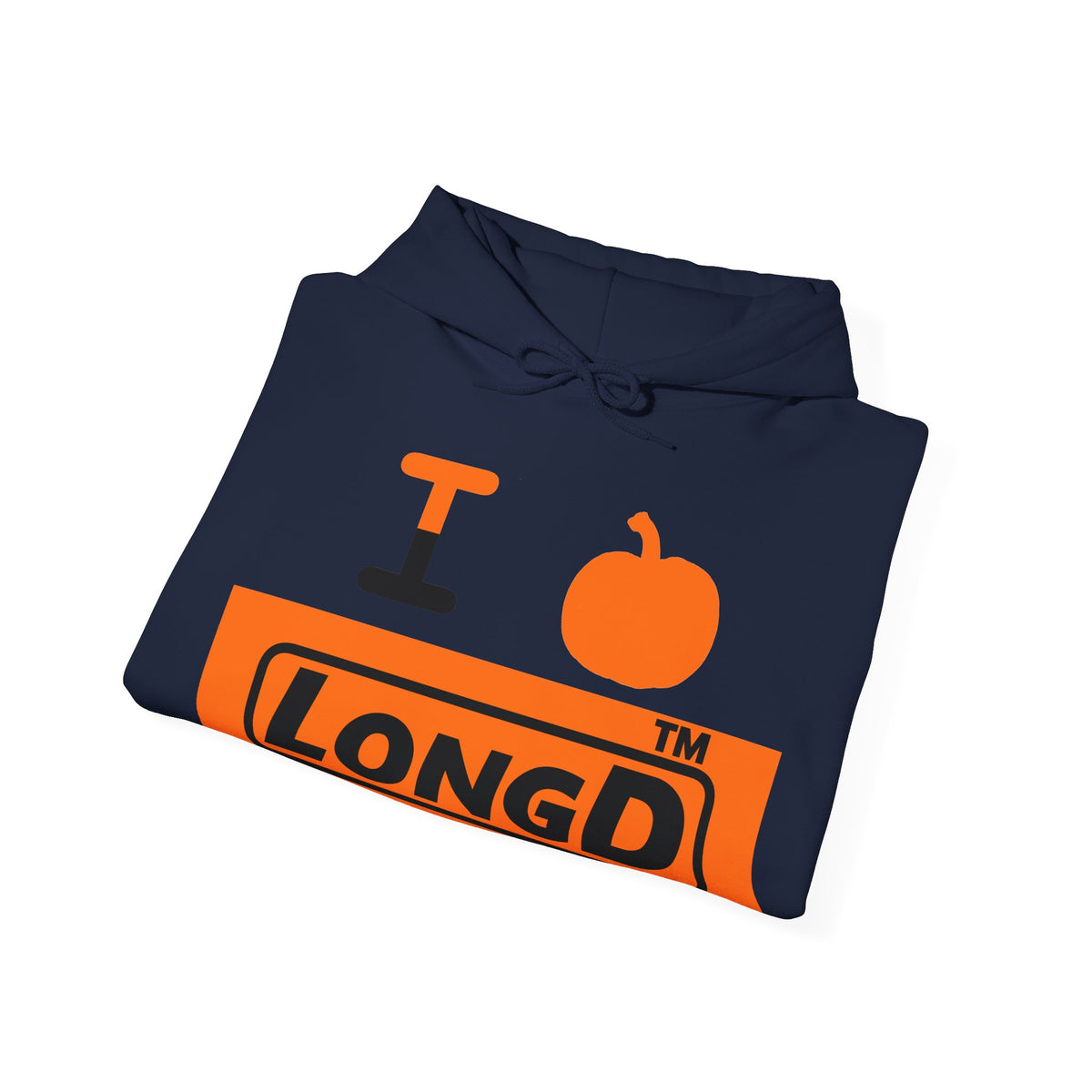 I pumpkin LongD Tag logo positive black on negative orange hoodie