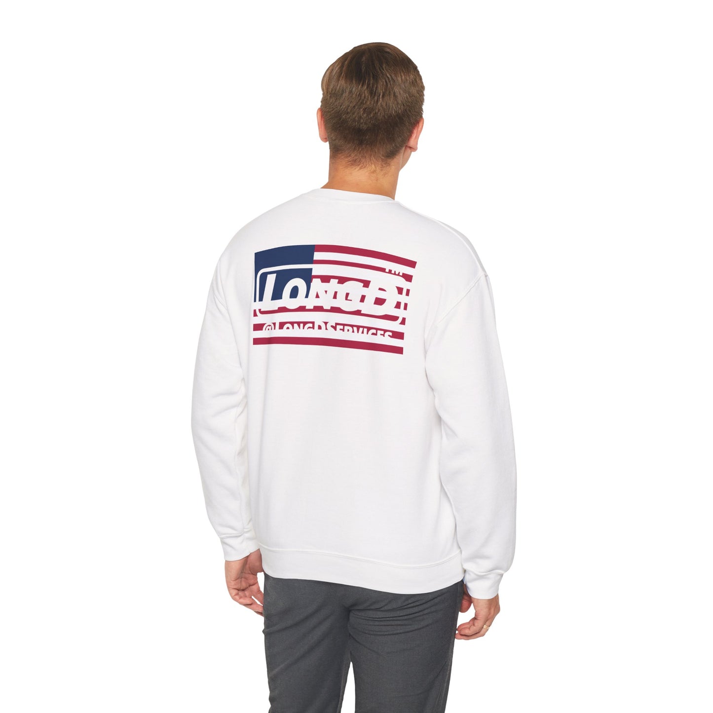 LongD negative flag front-back Chicago logo crewneck sweatshirt (patriotic colors)