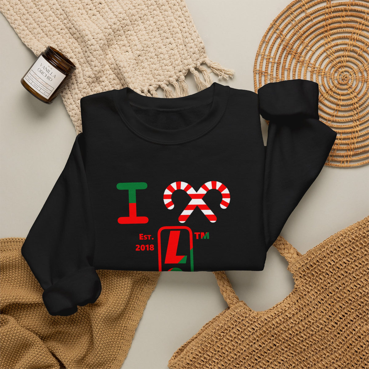 I candy cane LongD Tag positive upright pixel-weighted 4-striped 4-print logo crewneck sweatshirt