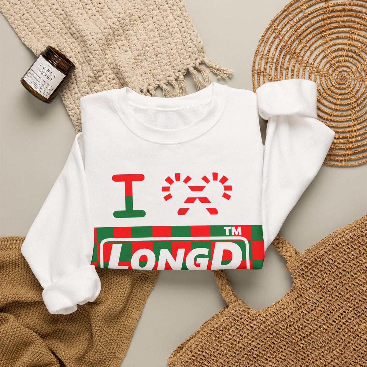 I candy cane LongD Chicago negative checkered logo crewneck sweatshirt