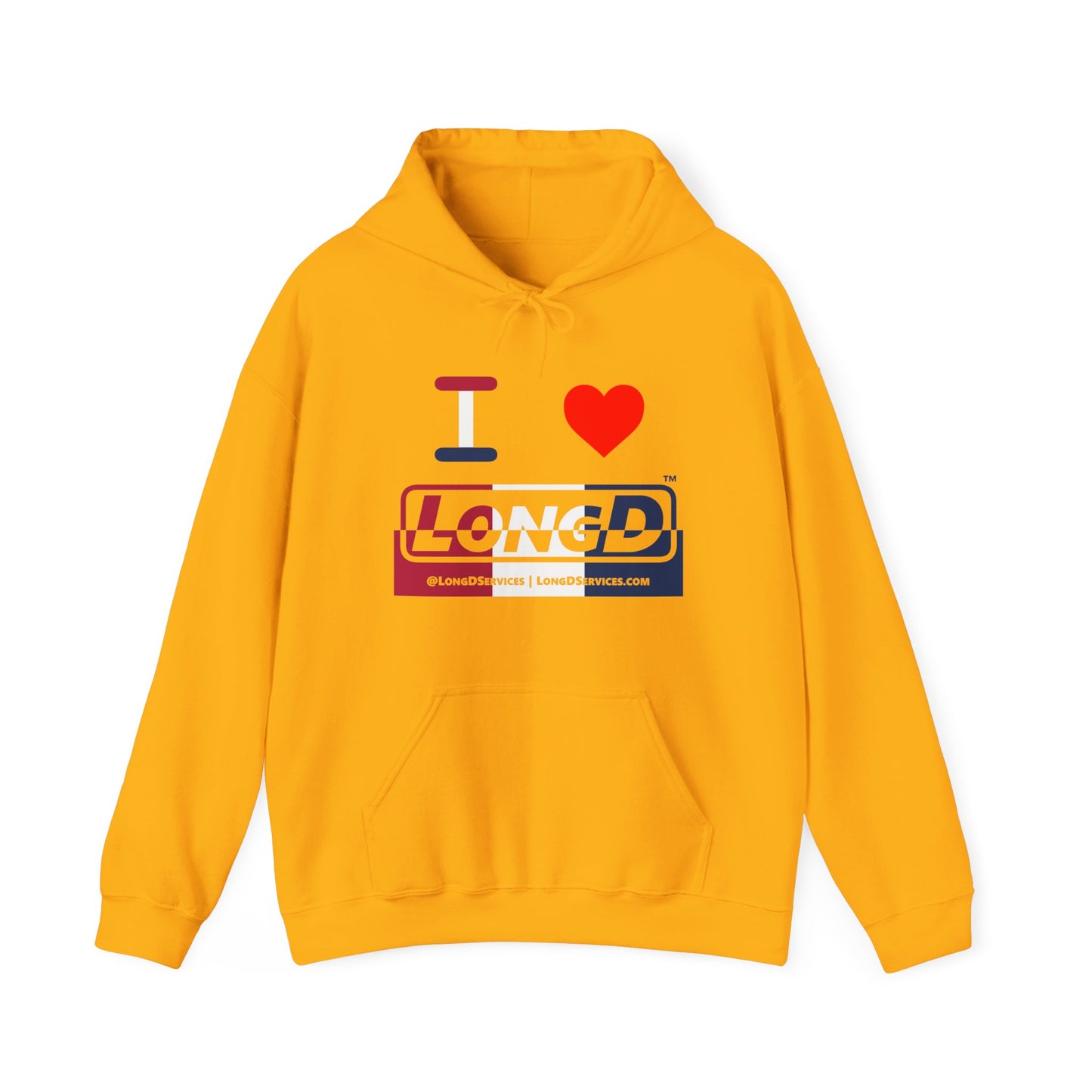 I Luv LongD® Logo Hoodie red, white and blue positive top negative bottom thirds