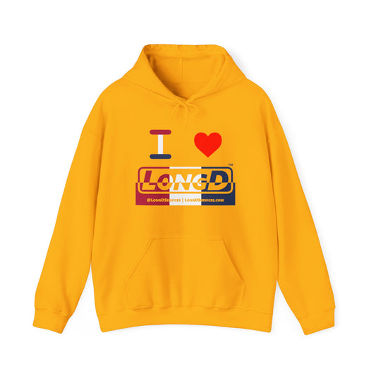 I Luv LongD® Logo Hoodie red, white and blue positive top negative bottom thirds