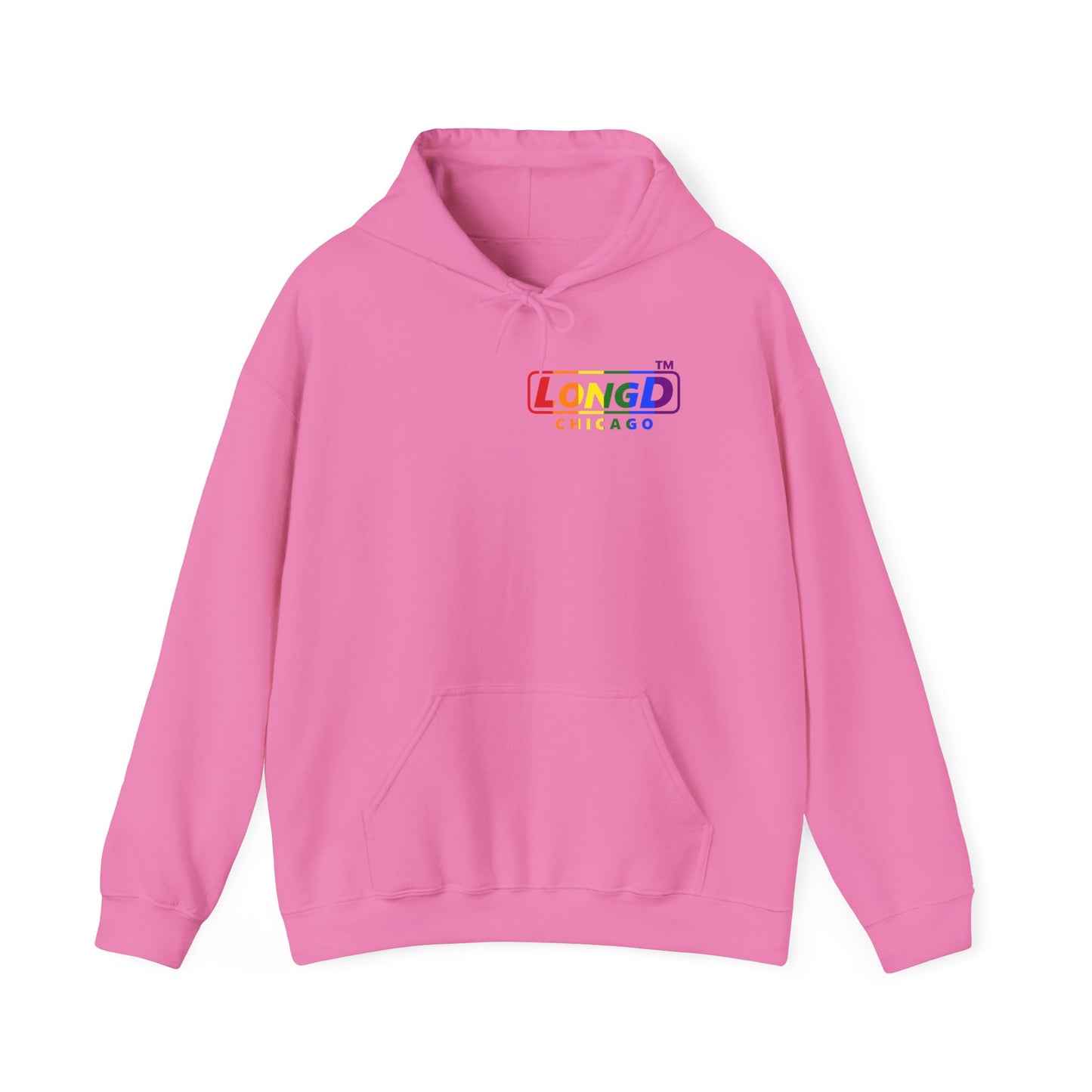 LongD® positive vertical striped single-breasted front-back Chicago logo hoodie (Pride colors)