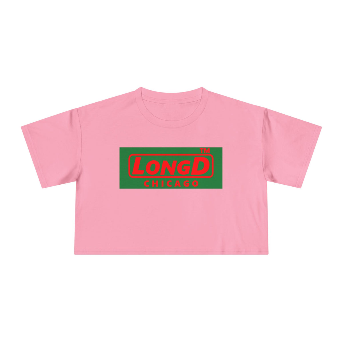 LongD Chicago logo positive red on negative green (Xmas colors) crop tee