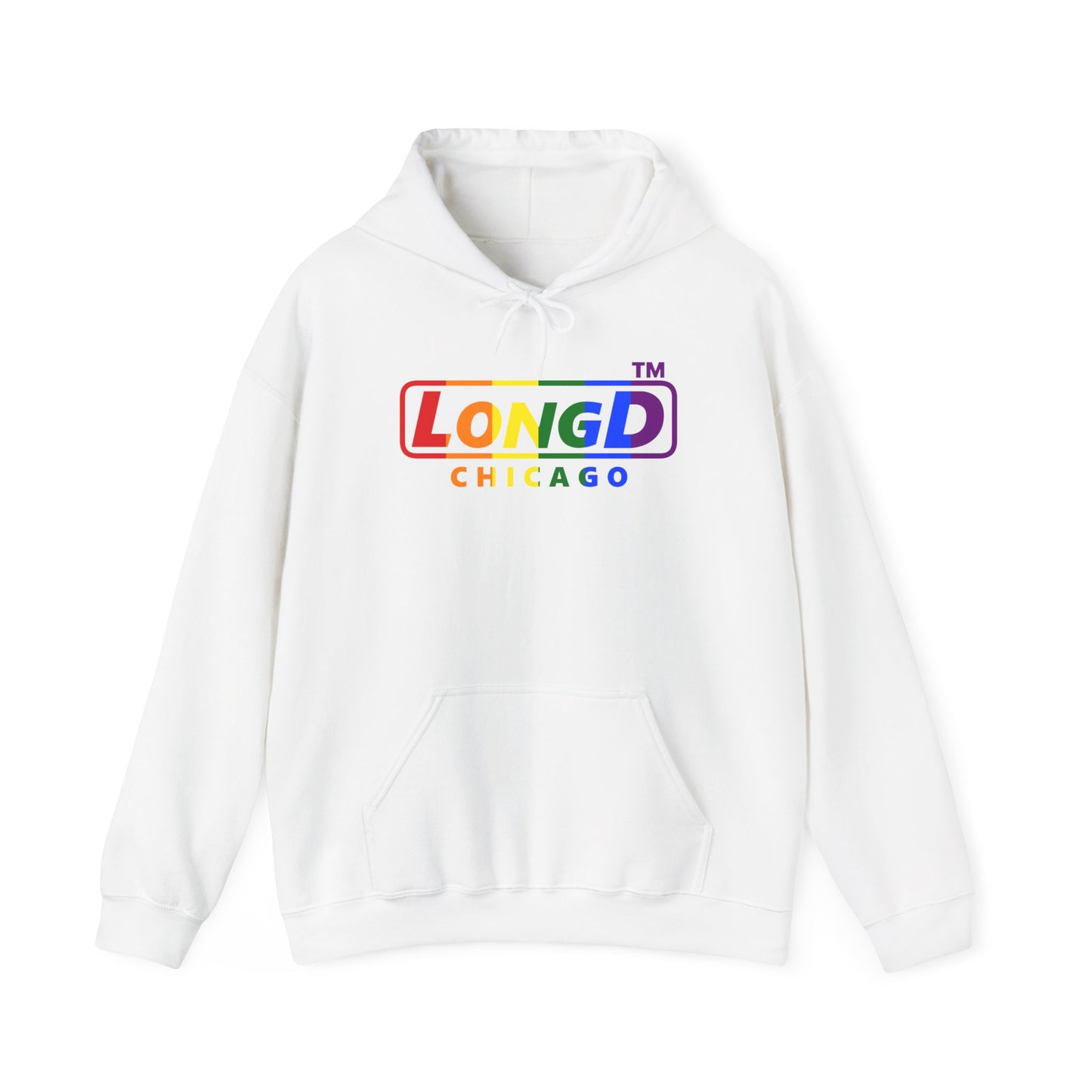 LongD® positive vertical striped Chicago logo hoodie (Pride colors)