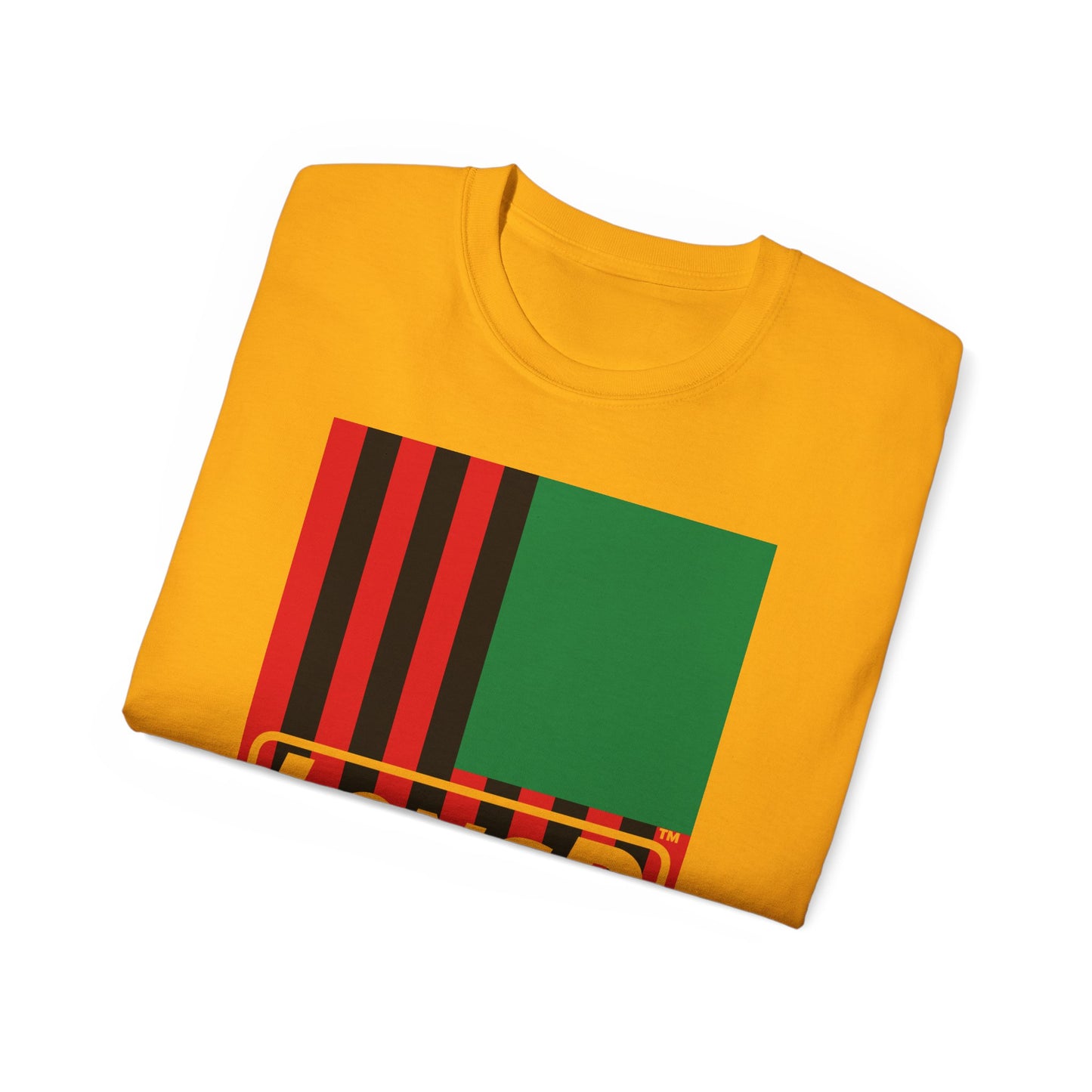 LongD® Logo Cotton Tee Juneteenth cropped vertical African-American flag negative text