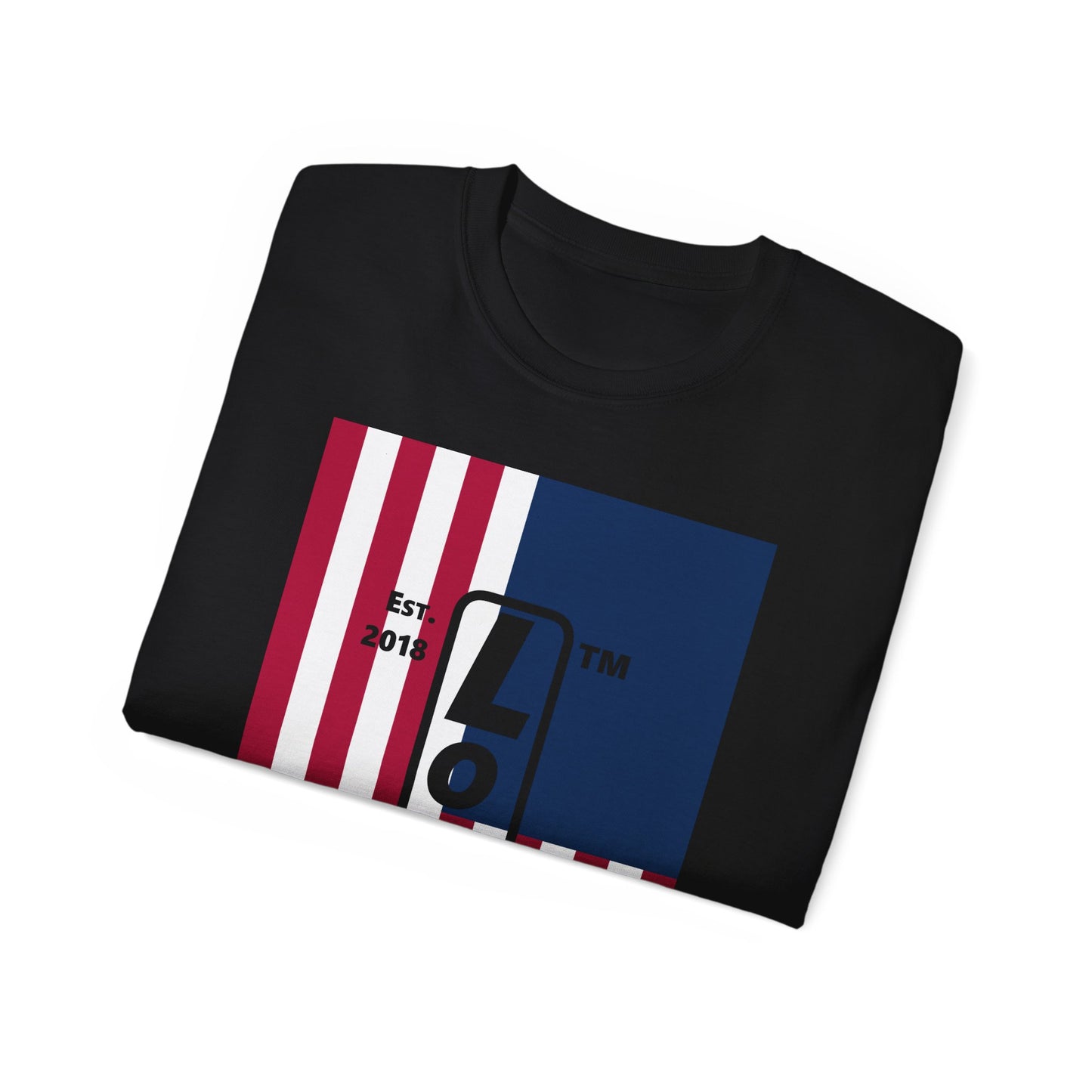 LongD cotton tee negative cropped flag Hyde Park upright logo (Patriotic colors)