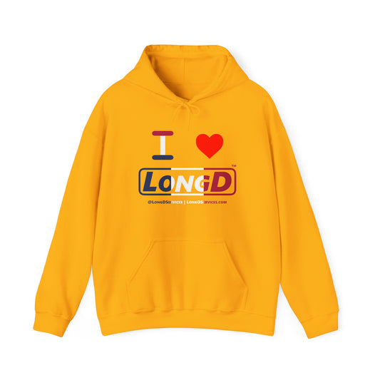 I Luv LongD® Logo Hoodie blue, white and red positive thirds