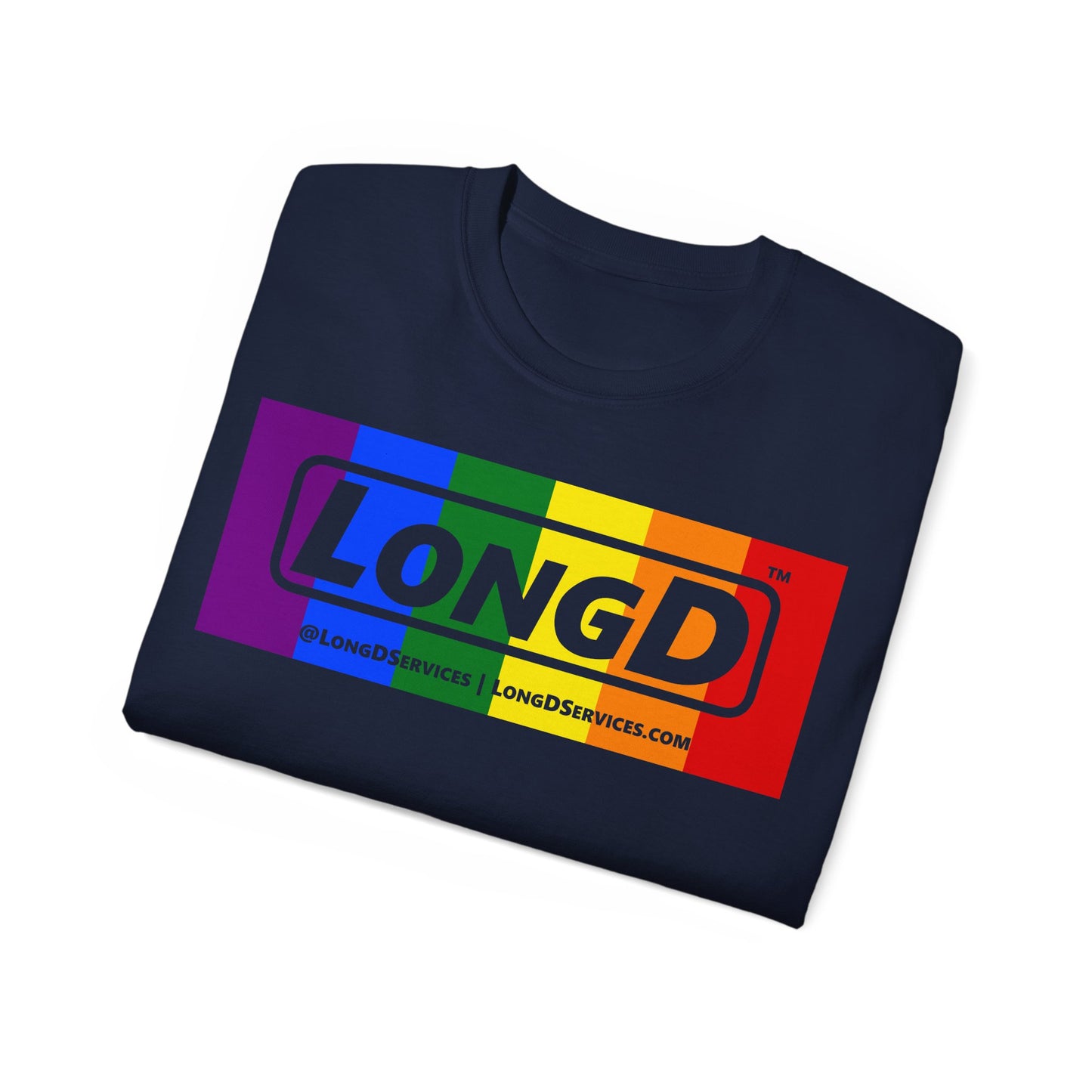 LongD® Logo Cotton Tee Pride rainbow negative text