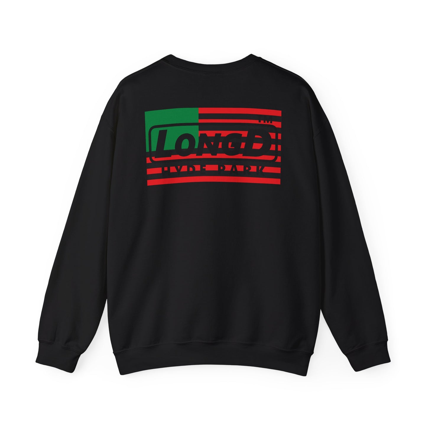 LongD negative flag front-back Hyde Park logo crewneck sweatshirt (Juneteenth colors)