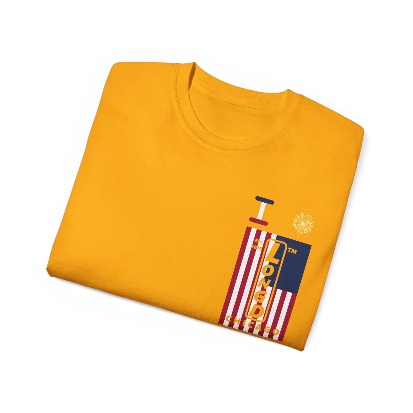 I Burst LongD cotton tee negative cropped flag single-breasted front-back Chicago upright logo (Patriotic colors)
