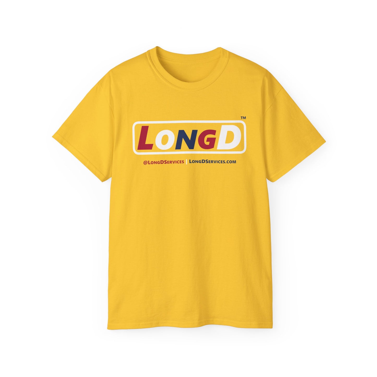 LongD® Logo Cotton Tee Red, White and Blue positive varied elements text