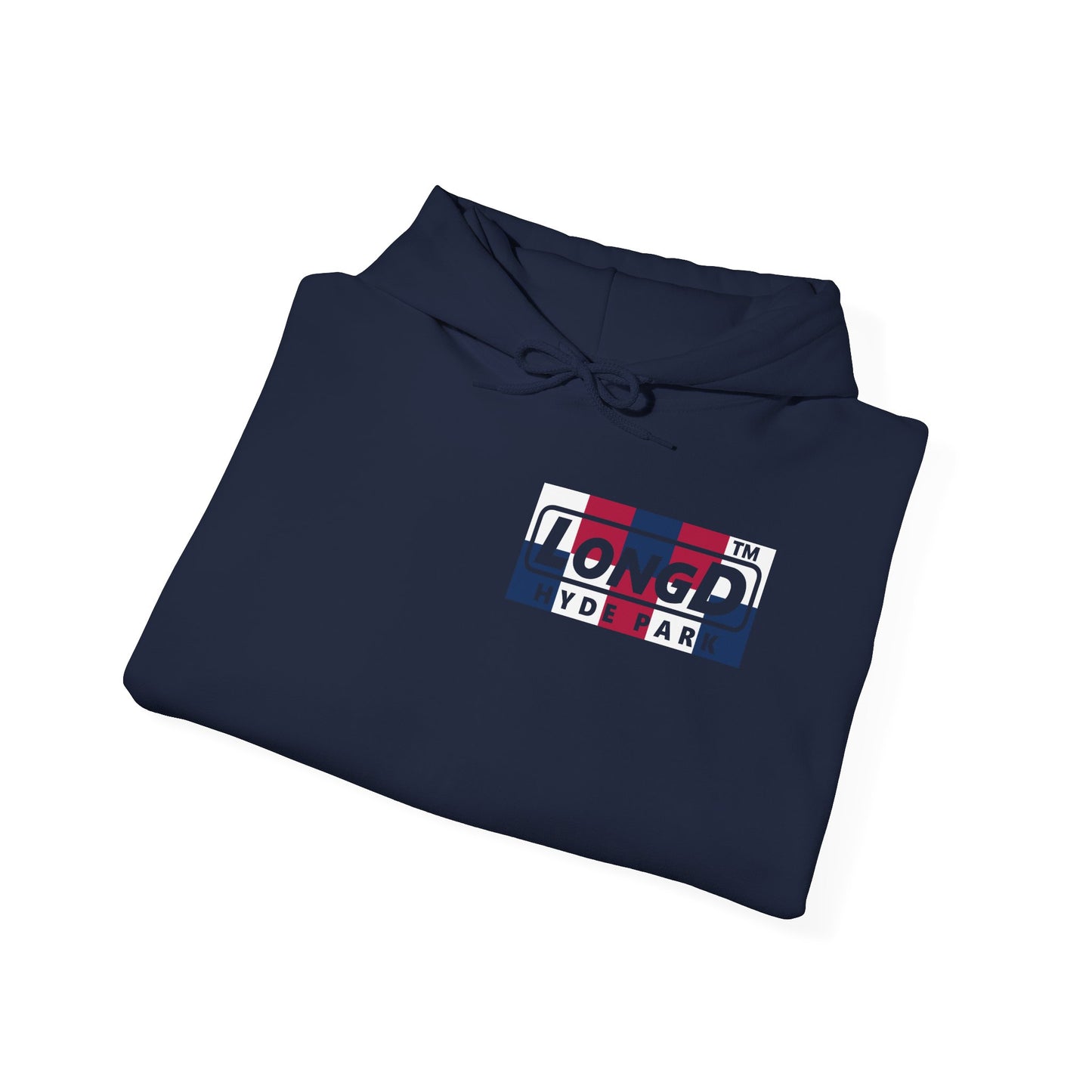 LongD® negative 2x5 4-print single breasted Hyde Park logo hoodie (patriotic colors)