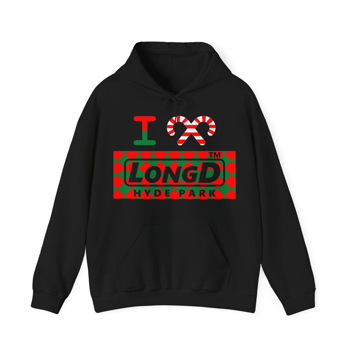 I candy cane LongD Hyde Park negative argyle logo hoodie