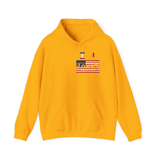 I firecracker LongD® negative flag front-back single breasted Chicago logo hoodie