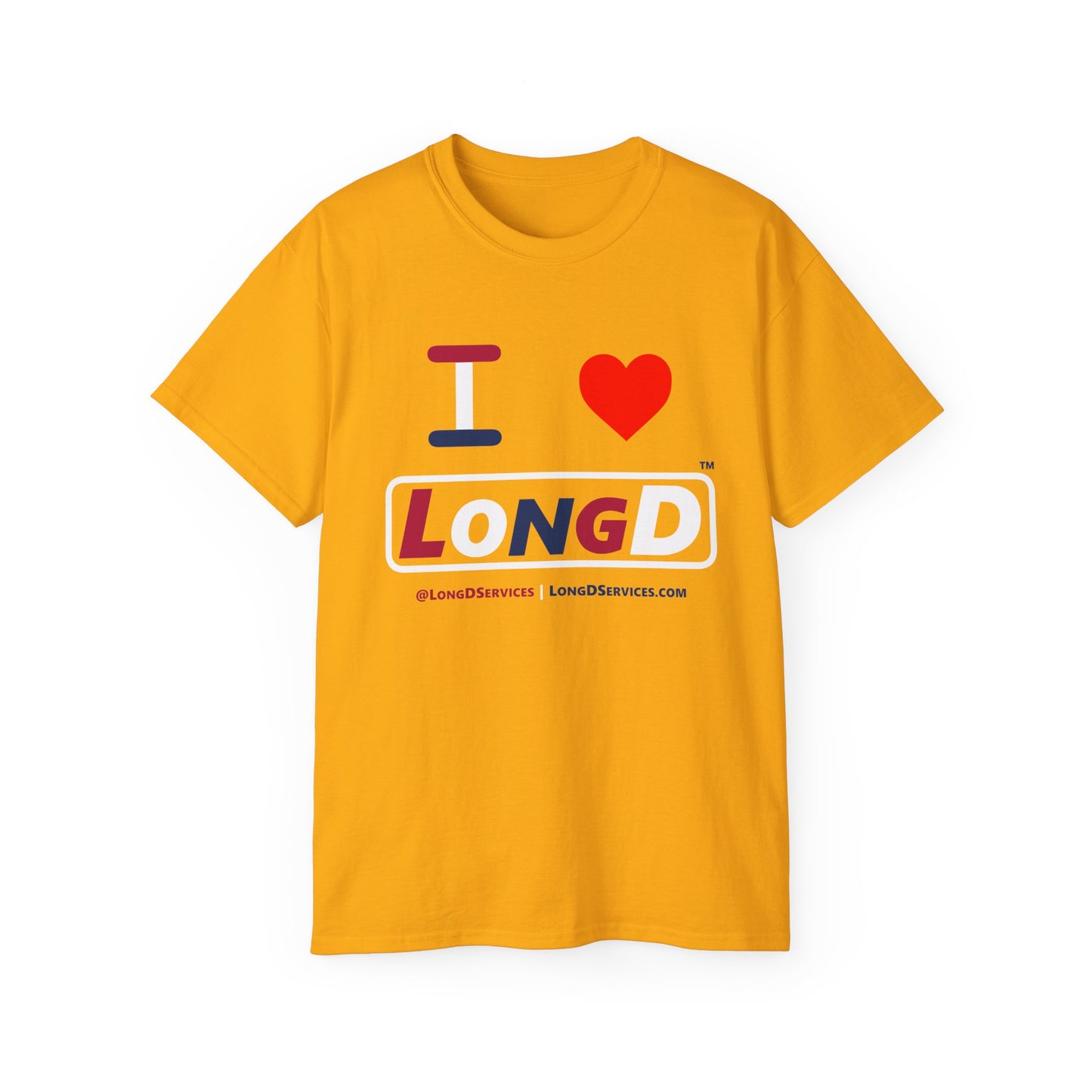 I Luv LongD® Logo Cotton Tee Red, White and Blue positive varied elements text