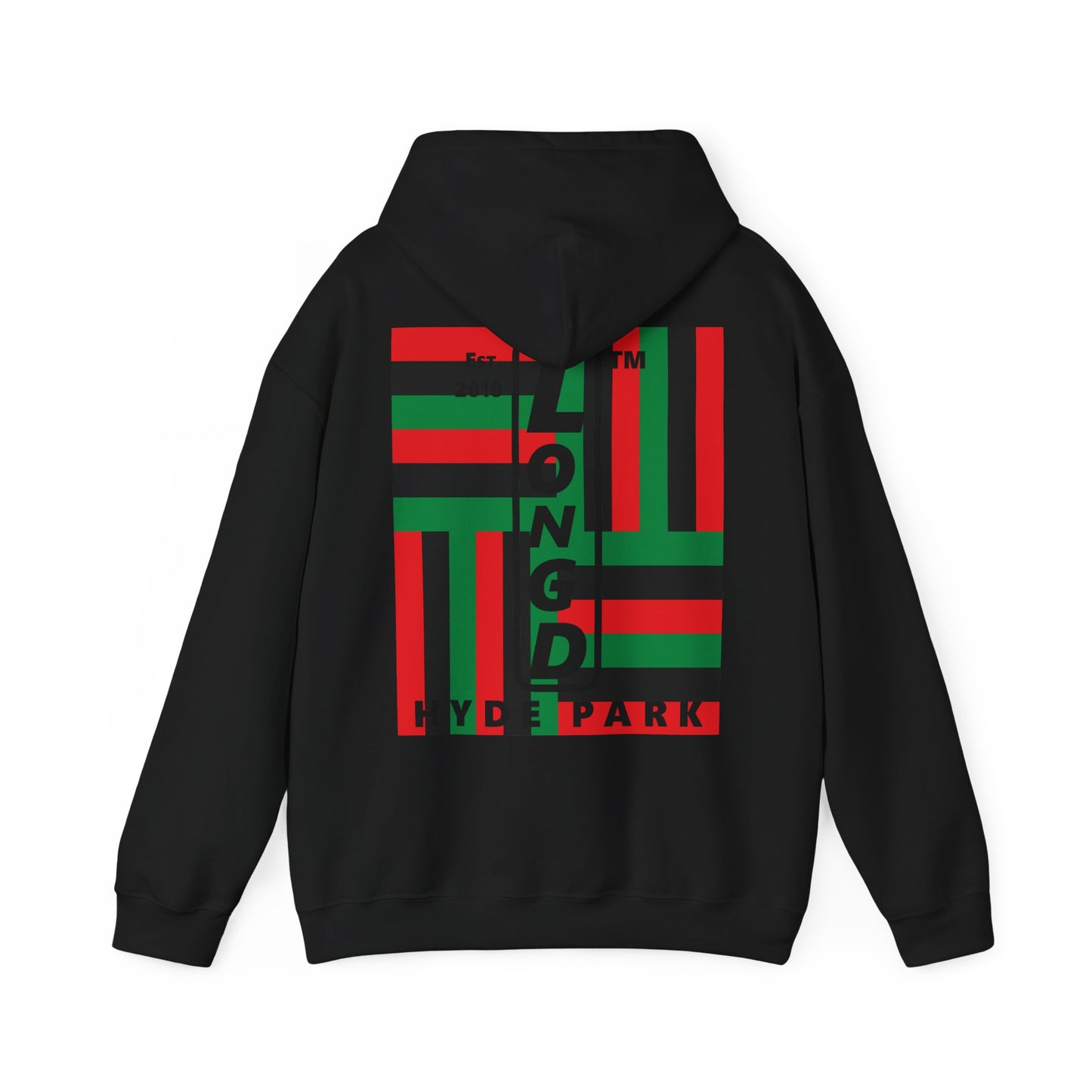 LongD single-breasted negative windmill front-back upright Hyde Park logo hoodie (Juneteenth colors)