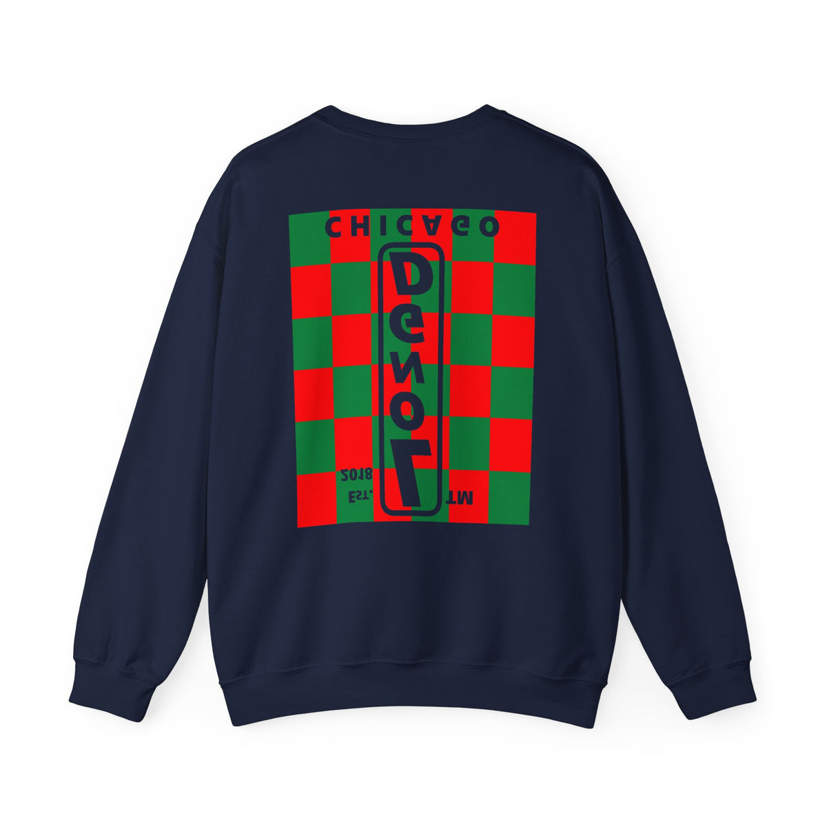 LongD Chicago negative upright checkered front-back logo (Xmas colors) crewneck sweatshirt