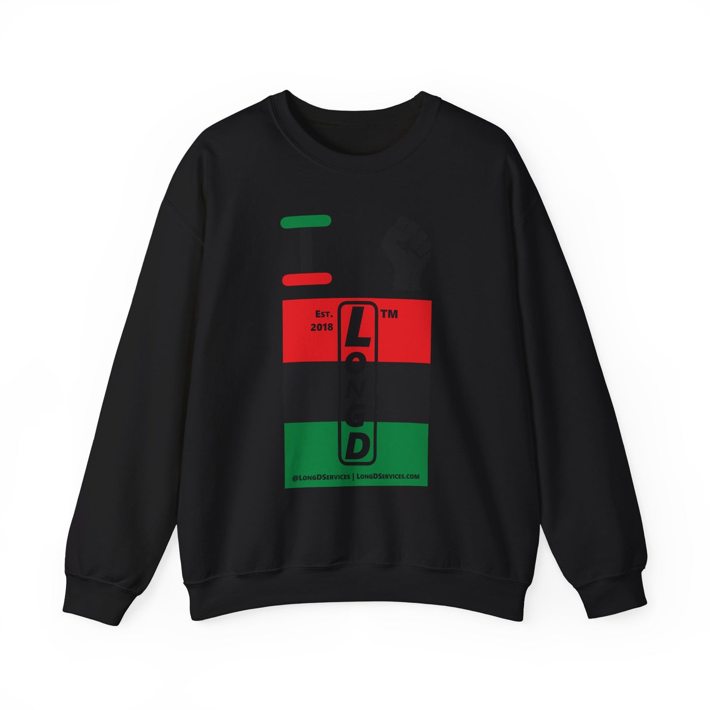 I Fist LongD negative horizontal 3-striped tag-domain upright logo crewneck sweatshirt