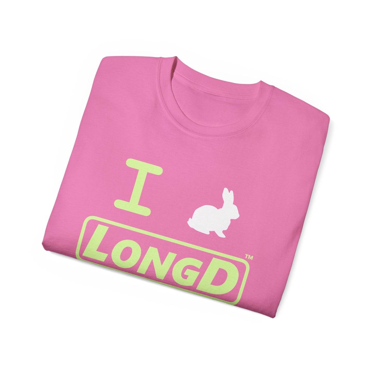 I Bunny LongD® Logo Cotton Tee Easter pastel green text (white Easter Bunny)