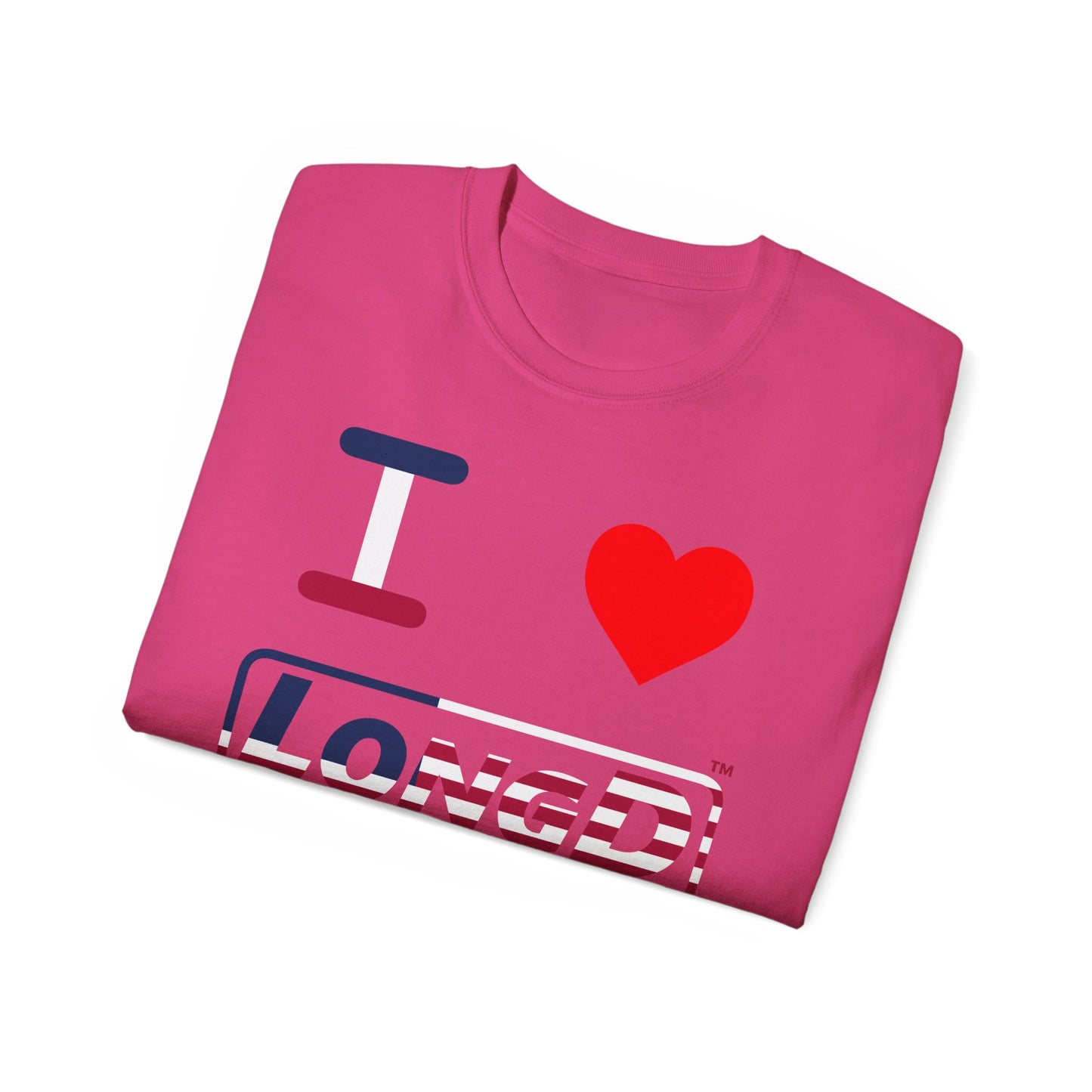 I Luv LongD® Logo Cotton Tee Red, White and Blue positive flag