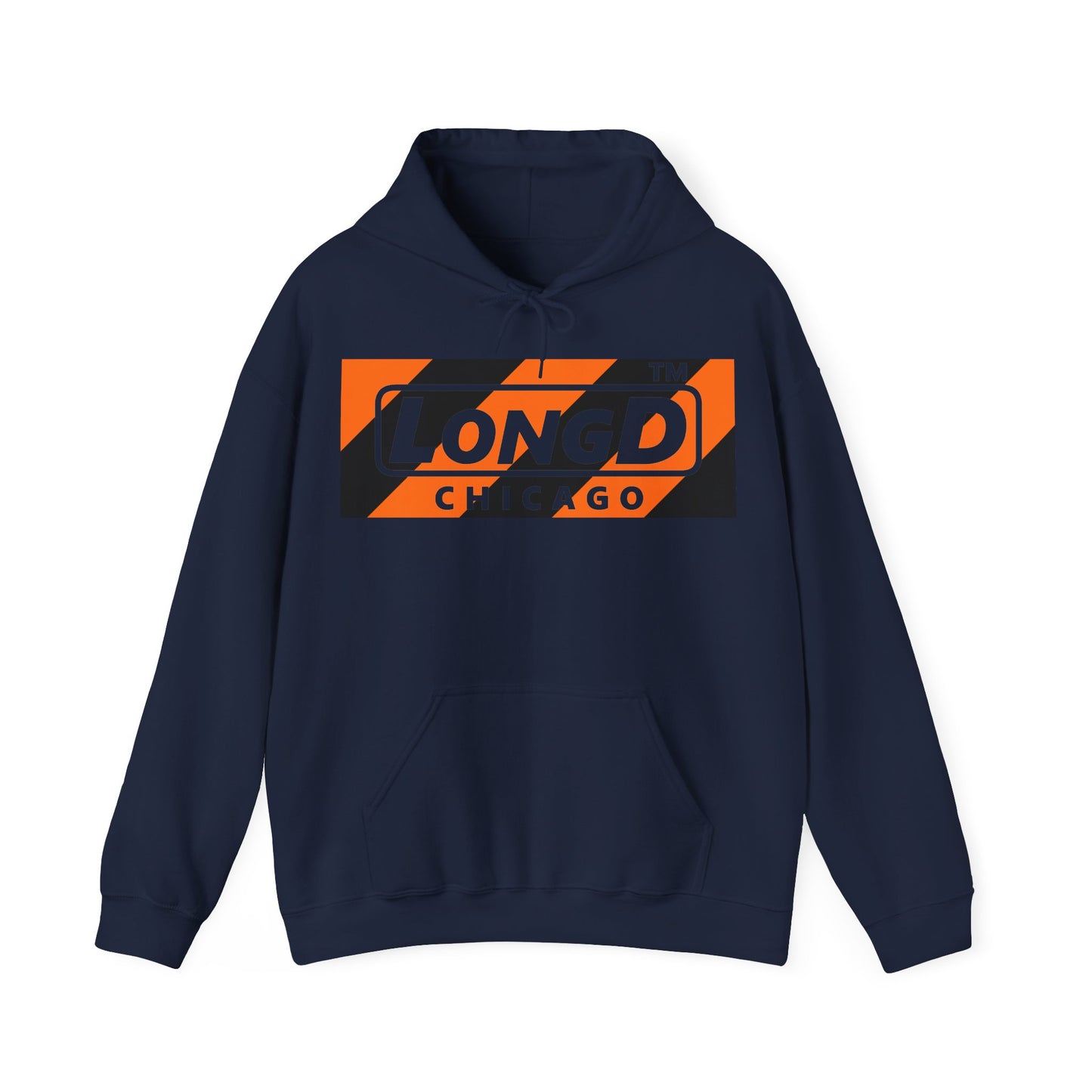 LongD Chicago negative diagonal 6-striped front-back logo (Halloween colors) hoodie