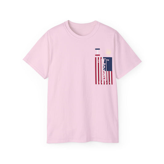 I Burst LongD cotton tee negative cropped flag single-breasted front-back Chicago upright logo (Patriotic colors)