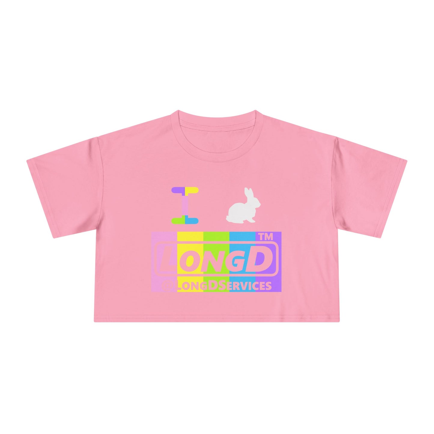 I Bunny LongD negative vertical striped Tag Logo Crop Tee