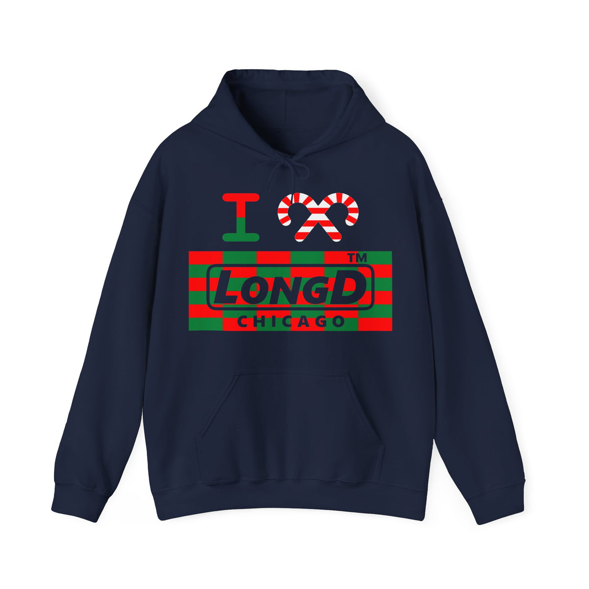I candy cane LongD Chicago negative tiled logo hoodie