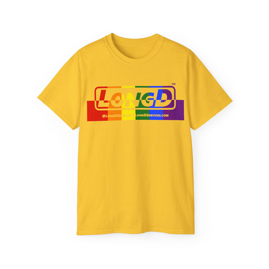 LongD® Logo Cotton Tee Pride rainbow positive top negative bottom text