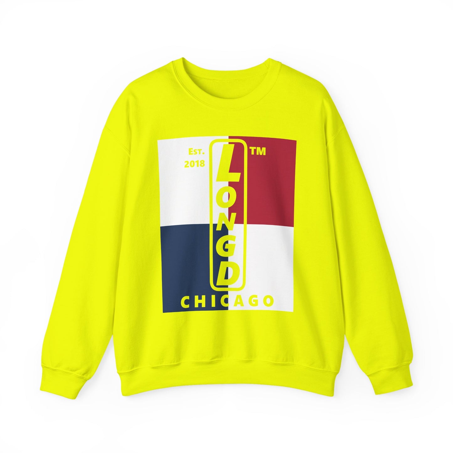 LongD negative quarters Chicago logo crewneck sweatshirt (patriotic colors)