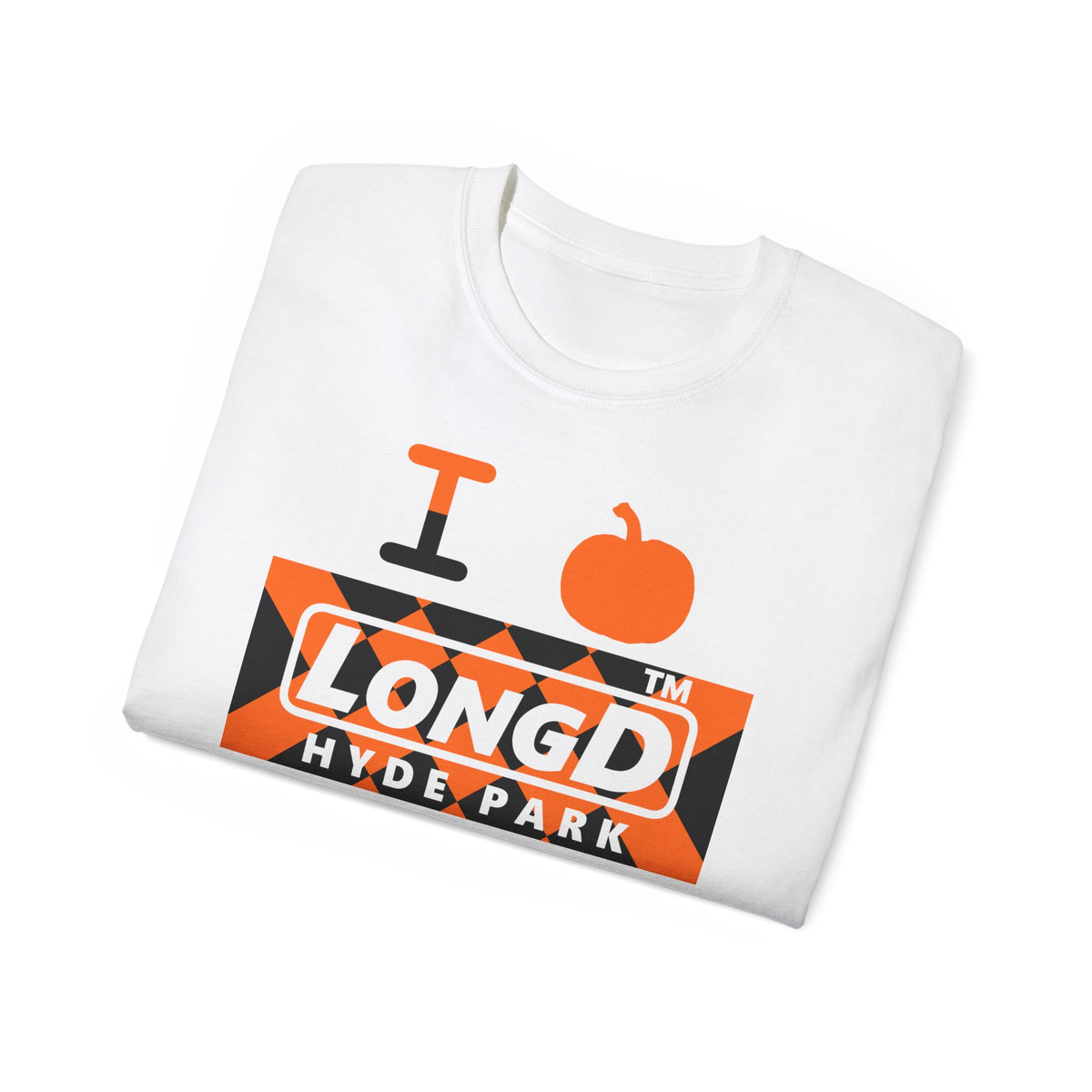 I pumpkin LongD Hyde Park negative stylized argyle logo cotton tee