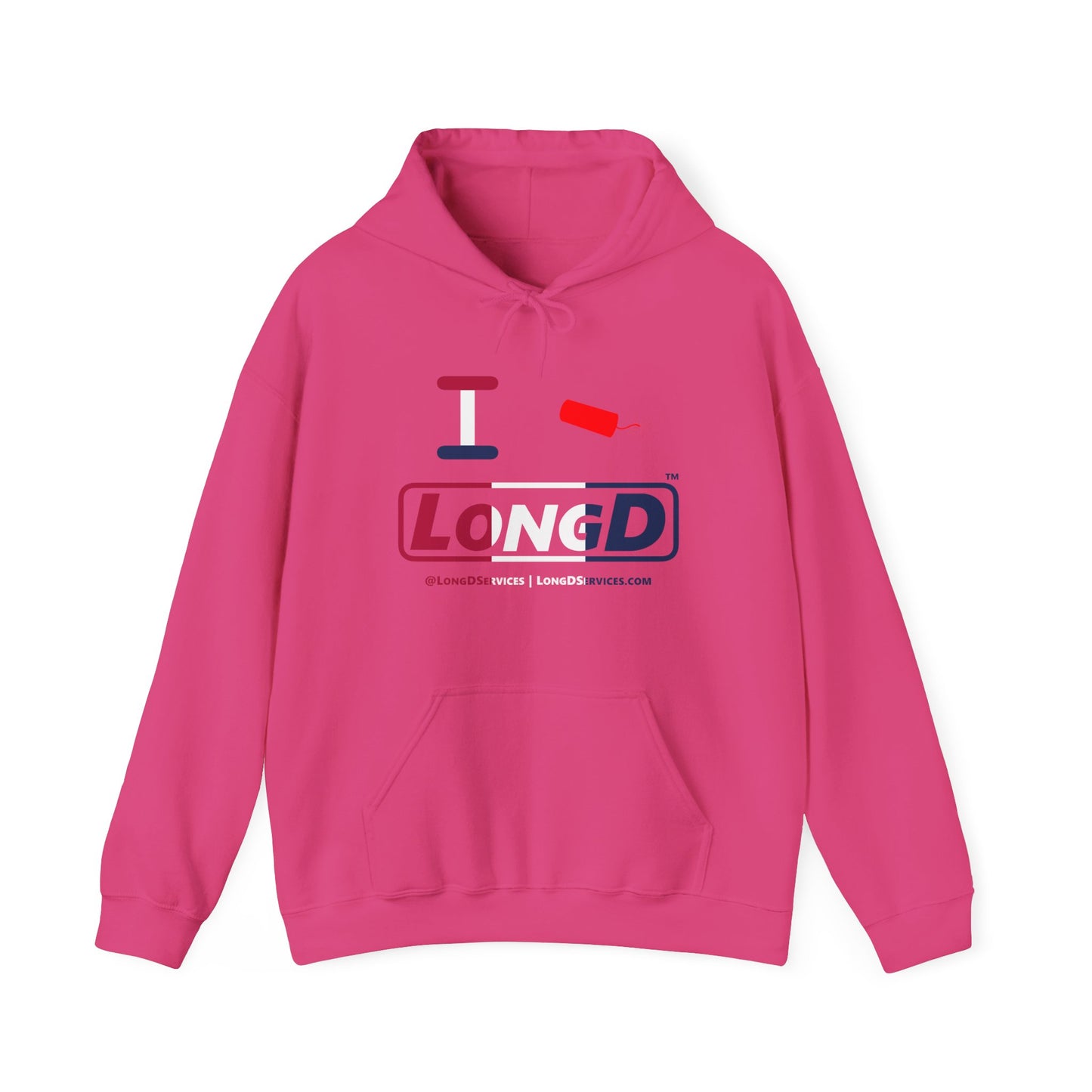 I Firecracker LongD® Logo Hoodie red, white and blue positive thirds