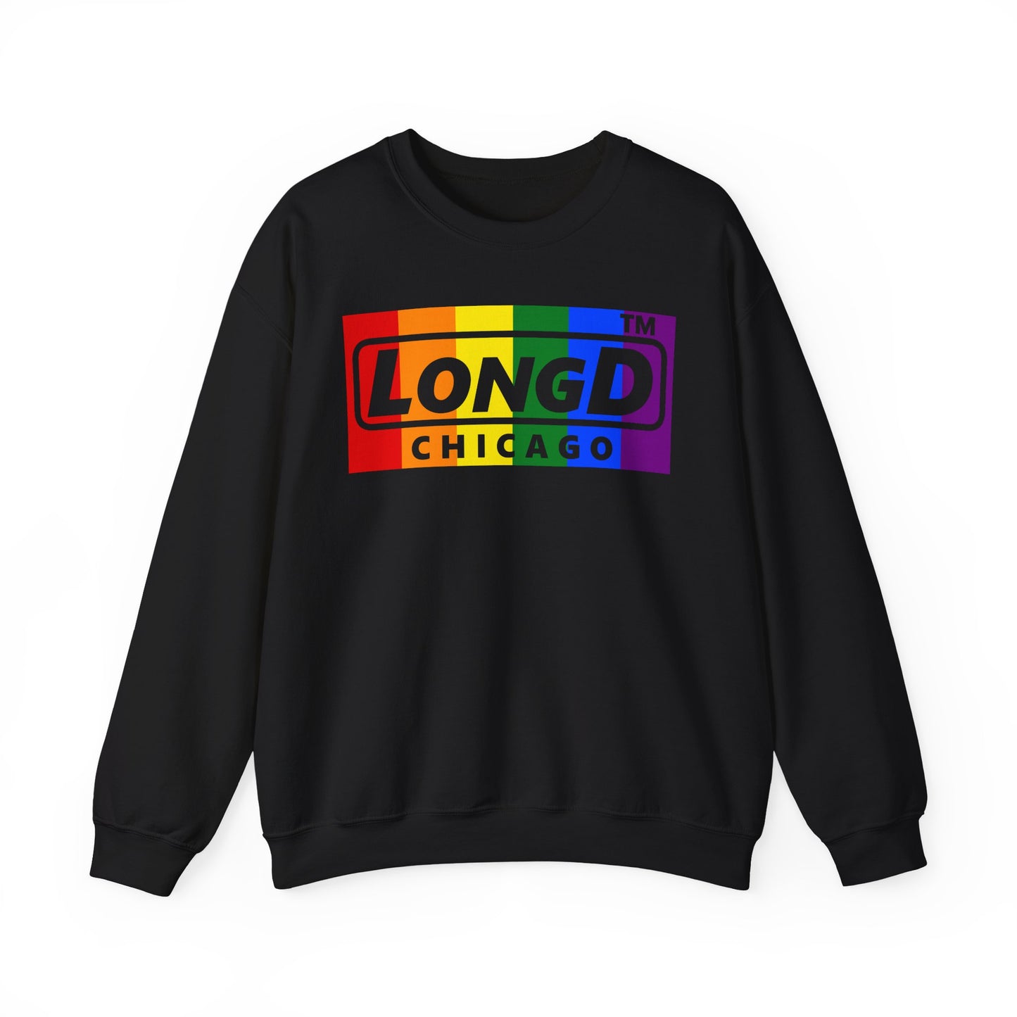 LongD negative vertical striped Chicago logo crewneck sweatshirt (Pride colors)