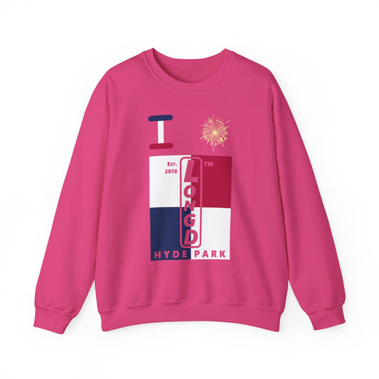 I Burst LongD negative quarters Hyde Park upright logo crewneck sweatshirt