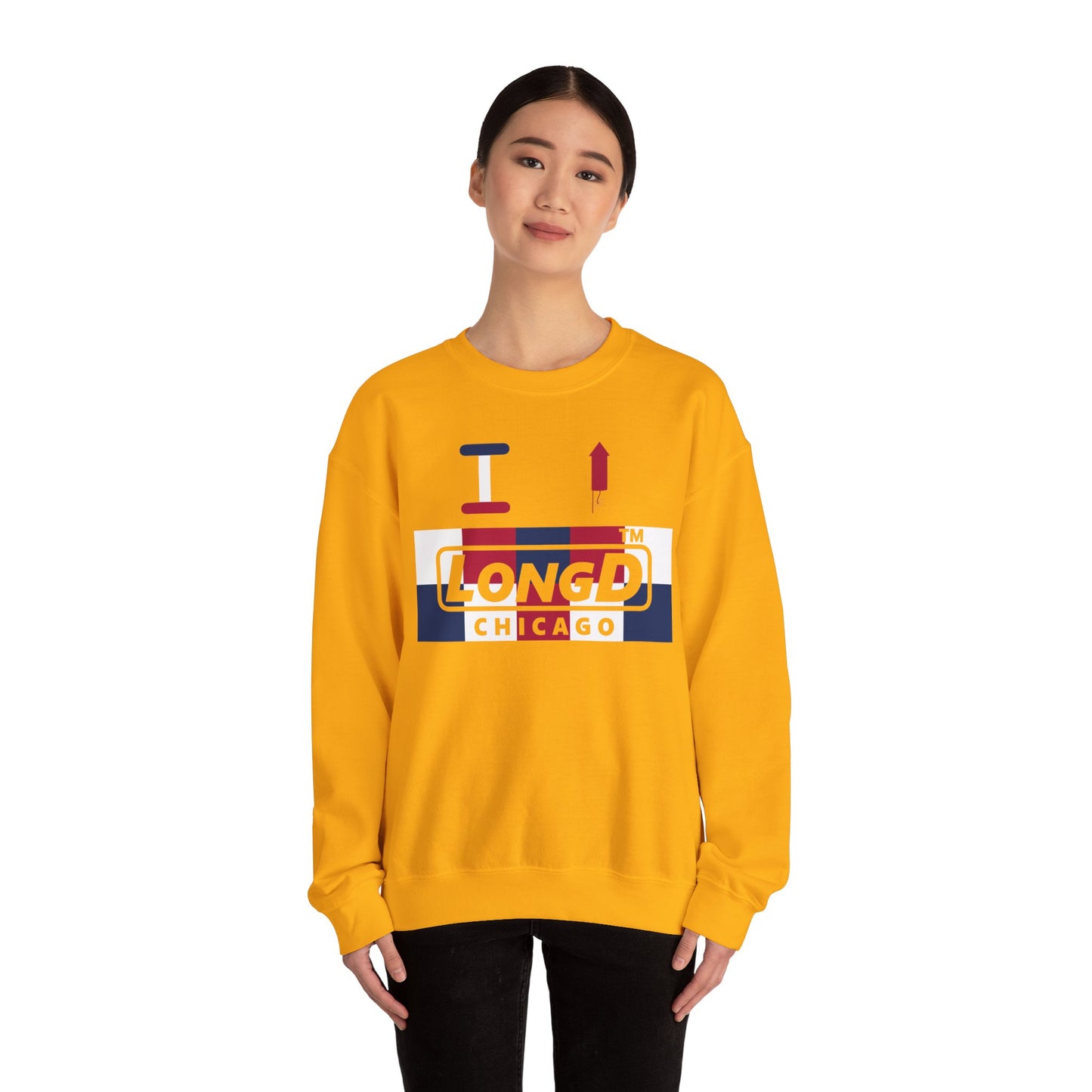 I firecracker LongD negative 2x5 Chicago logo crewneck sweatshirt